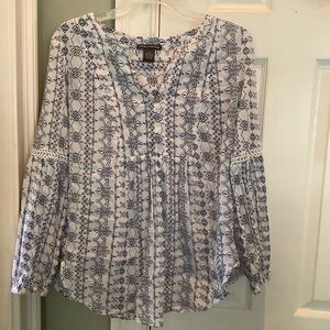Chelsea & Theodore Navy and White 3/4 Sleeve Relaxed Blouse